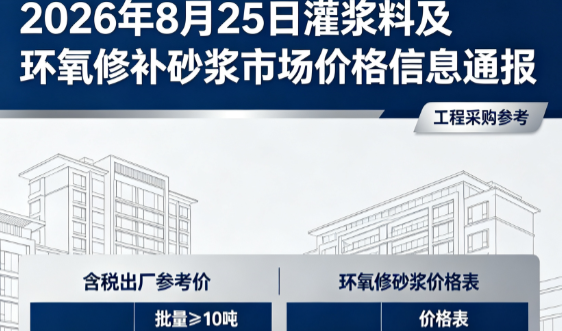 北京2026年8月25日灌浆料及环氧修补砂浆市场价格信息通报